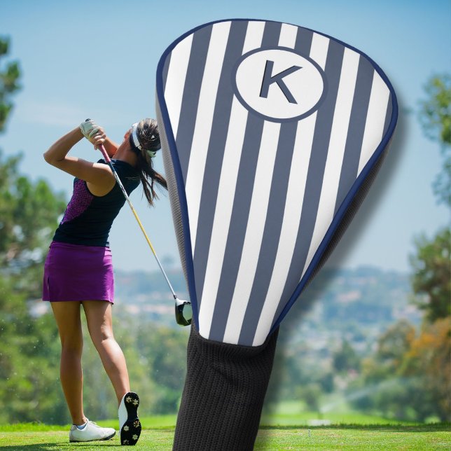 Personalised Blue and White Stripes Monogram Golf Head Cover (Creator Uploaded)