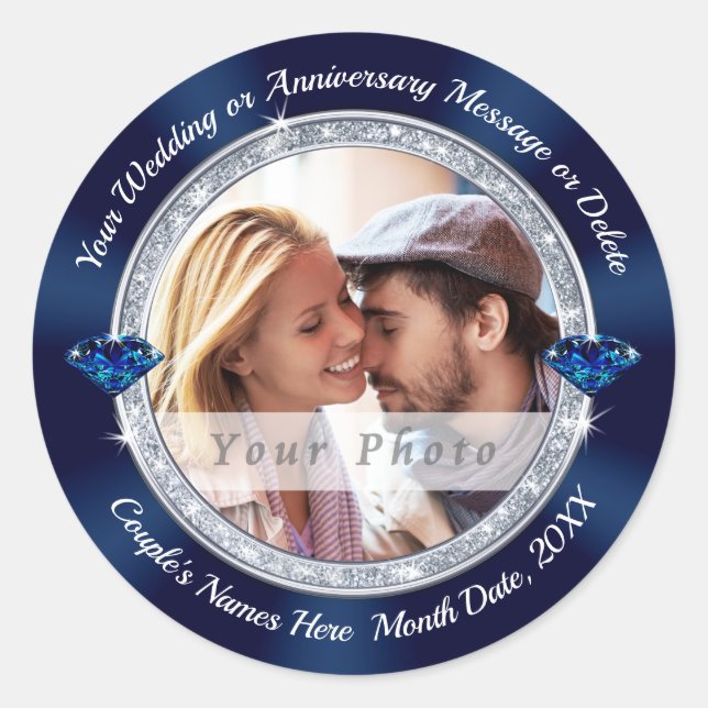 Personalised Blue Anniversary or Wedding Stickers (Front)
