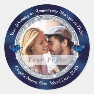 Personalised Blue Anniversary or Wedding Stickers