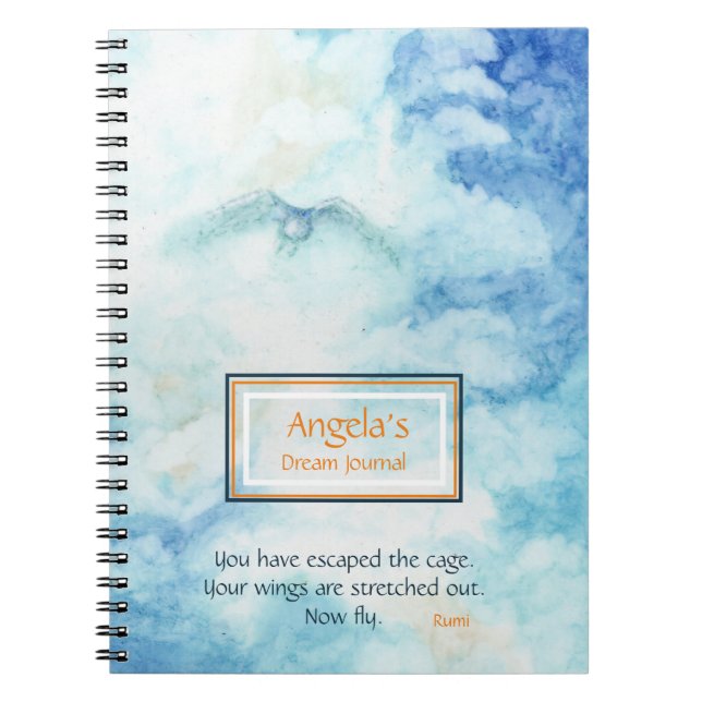 Personalised Blue Art Rumi Journal Notebook (Front)