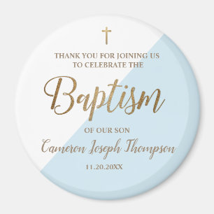 Personalised blue Baby boy baptism thank you  Magnet