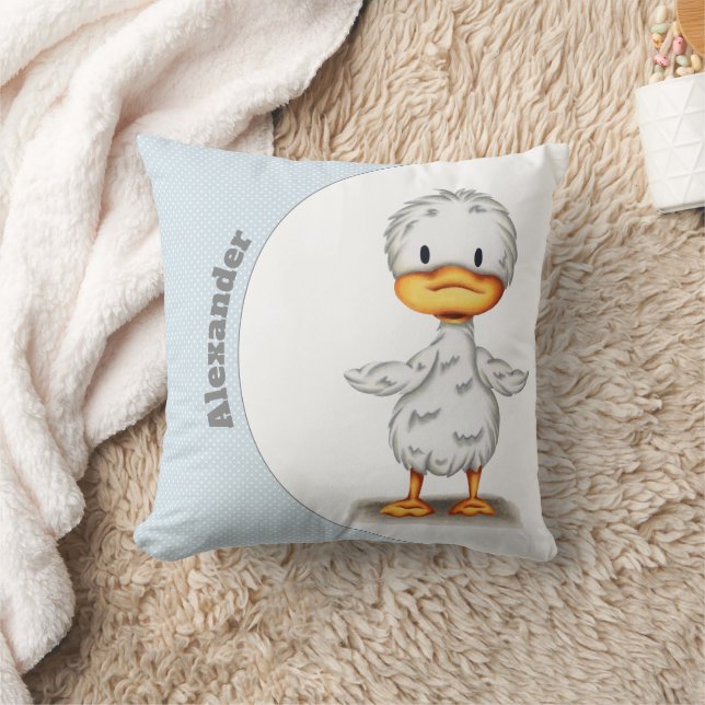 Personalised Blue Baby Duck Nursery Cushion (Blanket)