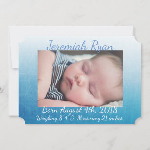 Personalised Blue Baby Photo Birth Announcements