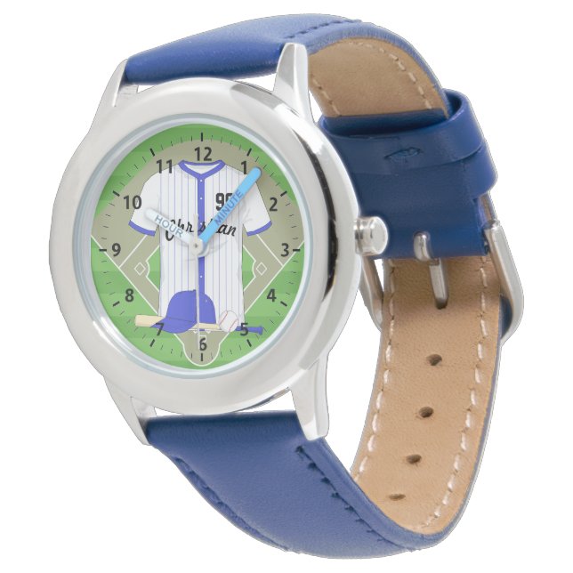 Personalised blue baseball watch (Angled)