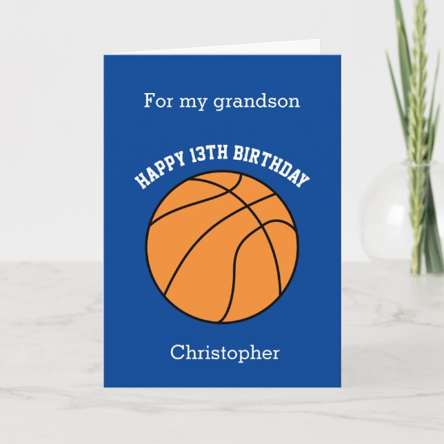 Personalised Blue Basketball 13th Birthday Card (Front)