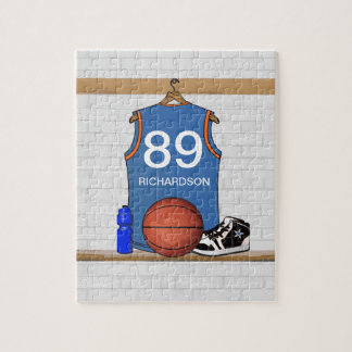 Personalised Blue Basketball Jersey Jigsaw Puzzle