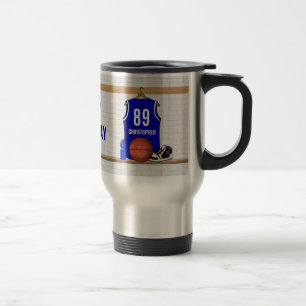 Personalised Blue Basketball Jersey Travel Mug