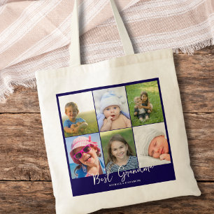 Personalised Blue Best Grandma Photo Tote Bag