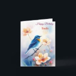 Personalised Blue Bird Flowers Watercolor birthday Card<br><div class="desc">Personalised Blue Bird Spring Flowers Watercolor</div>