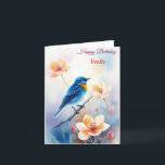 Personalised Blue Bird Flowers Watercolor birthday Card<br><div class="desc">Personalised Blue Bird Spring Flowers Watercolor</div>