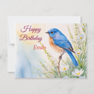 Personalised Blue Bird Flowers Watercolor birthday Postcard