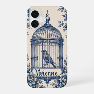 Personalised Blue Birdcage Toile iPhone 16 Case
