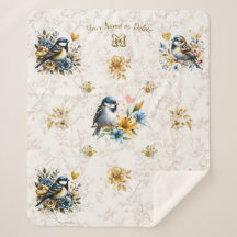 Personalised Blue Birds & Gold Floral