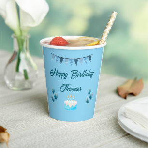 Personalised Blue Birthday Paper Cups