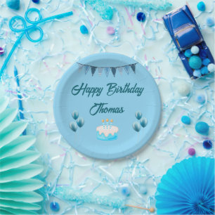 Personalised Blue Birthday Paper Plate
