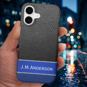 Personalised Blue Black Faux Leather Phone Case