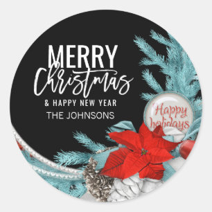Personalised BLUE Black Red MERRY CHRISTMAS Classic Round Sticker