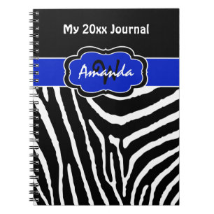 Personalised Blue Black White Zebra Stripe Journal