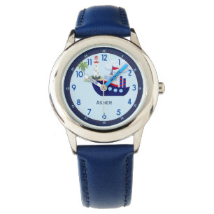 Personalised Blue Boat Learn To Tell The Time Watch