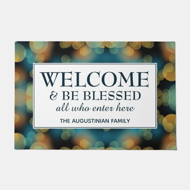 Personalised Blue Bokeh WELCOME Doormat (Front)