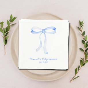 Personalised Blue Bow Baby Shower Watercolor Napkin