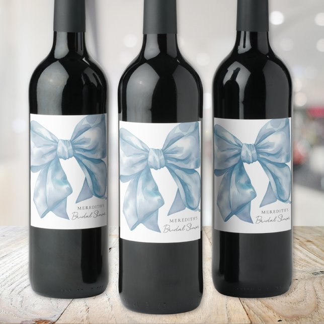 Personalised Blue Bow Bridal Shower Wine Label (Personalized Blue Bow Bridal Shower Wine Label)