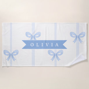 Personalised Blue Bow Coquette Name Aesthetic Beach Towel