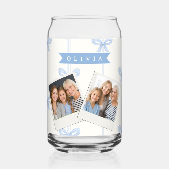 Personalised Blue Bow Coquette Name Aesthetic Can Glass (Front)