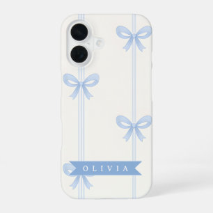 Personalised Blue Bow Coquette Name Aesthetic iPhone 16 Case