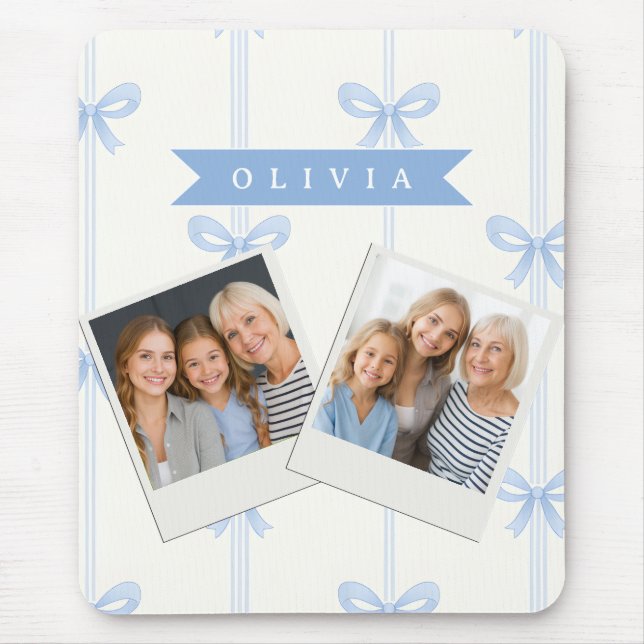 Personalised Blue Bow Coquette Name Aesthetic Mouse Pad (Front)