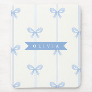 Personalised Blue Bow Coquette Name Aesthetic Mouse Pad