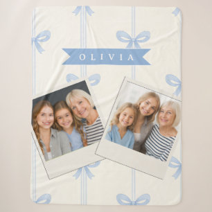 Personalised Blue Bow Coquette Name Aesthetic Sherpa Blanket