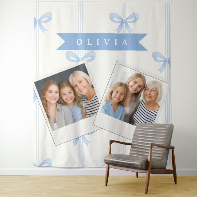 Personalised Blue Bow Coquette Name Aesthetic Tapestry (In Situ)