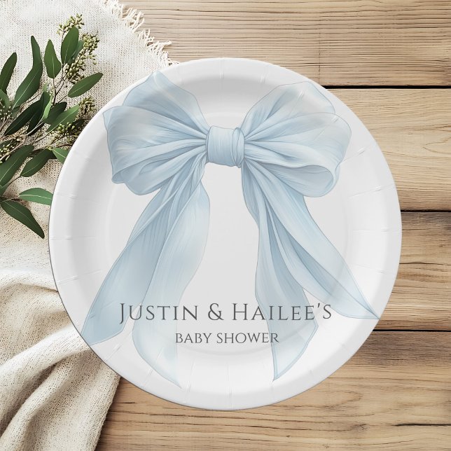 Personalised Blue Bow Girl Coquette Baby Shower Paper Plate (Creator Uploaded)