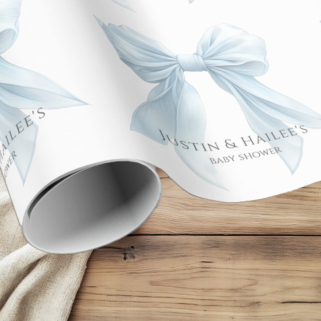 Personalised Blue Bow Girl Coquette Baby Shower Wrapping Paper (Creator Uploaded)