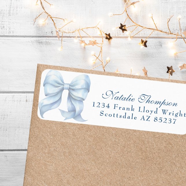 Personalised Blue Bow Return Mailing Address Label (Creator Uploaded)