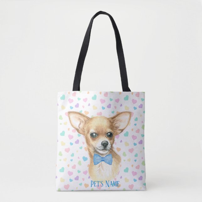 Personalised Blue Bowtie Chihuahua    Tote Bag (Front)