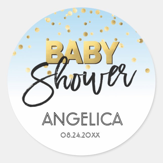 Personalised Blue BOY Gold Baby Shower Labels (Front)