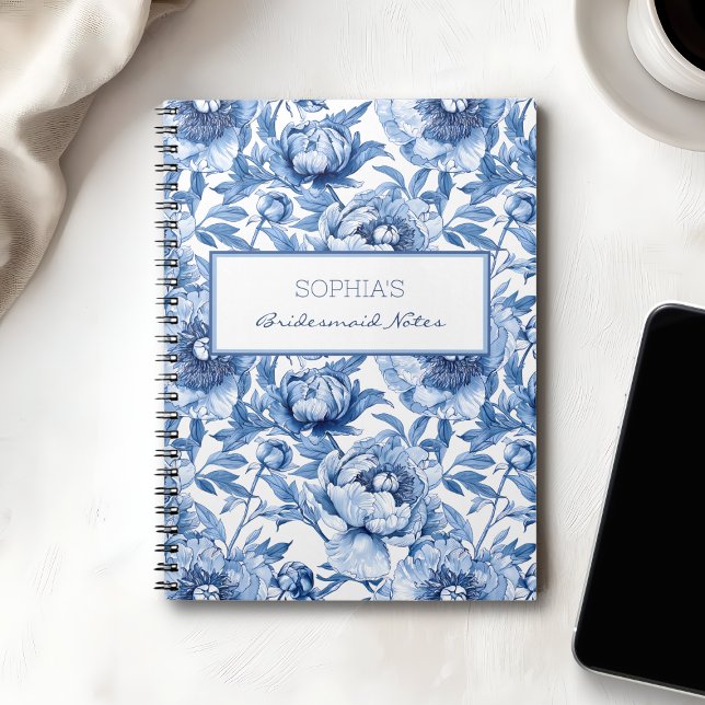 Personalised Blue Bridesmaid Name Floral Flower Notebook (Personalized Blue Bridesmaid Name Floral Flower Notebook)