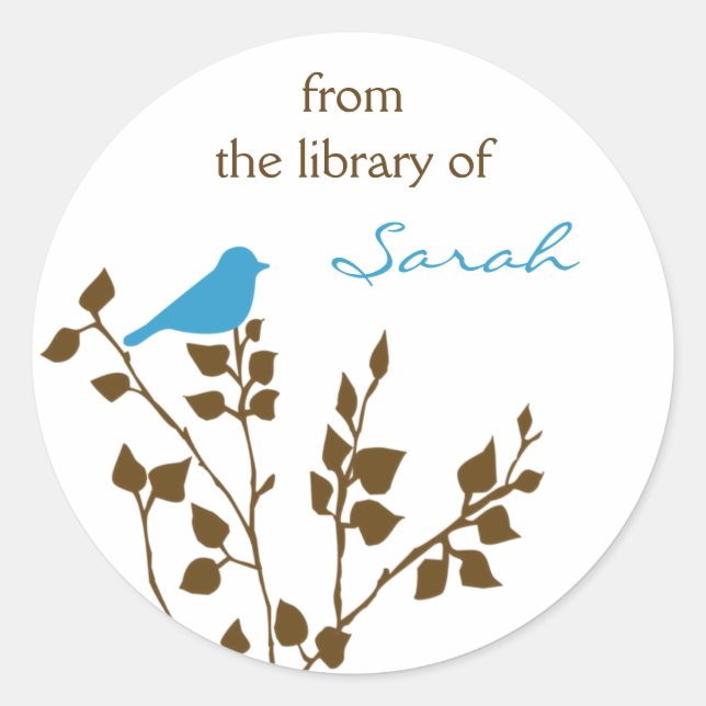 Personalised Blue Brown Bird Book Stickers (Front)