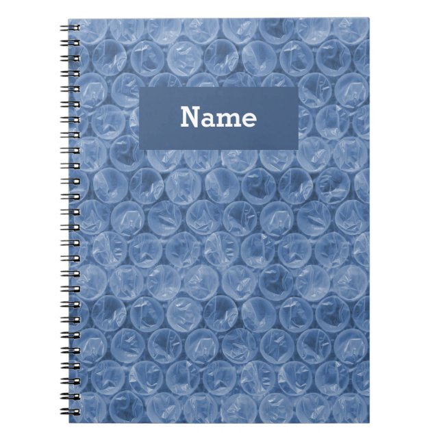 Personalised blue bubble wrap pattern notebook (Front)