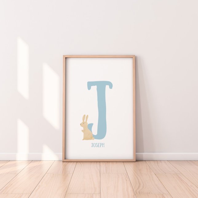 Personalised Blue Bunny Initial Nursery Print (Creator Uploaded)