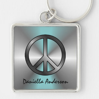Personalised: Blue Burst Peace Sign Keychain