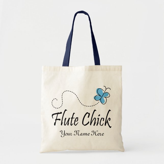 Personalised Blue Butterfly Flute Chick Music Gift Tote Bag (Front)