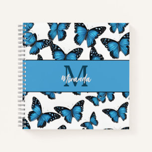 Personalised Blue Butterfly Monogram Sketchbook Notebook