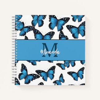 Personalised Blue Butterfly Monogram Sketchbook Notebook