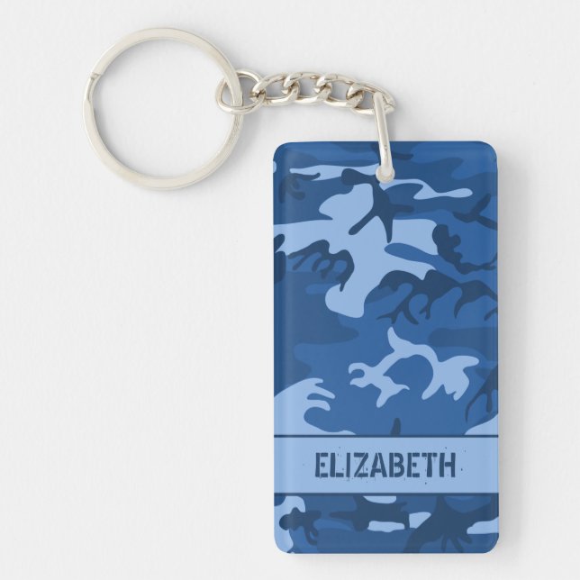 Personalised Blue Camo Key Ring (Front)