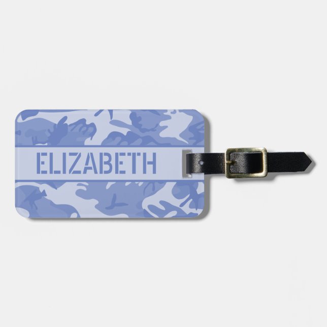 Personalised Blue Camo Luggage Tag (Front Horizontal)