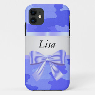 Personalised Blue Camouflage Blue Bow iPhone 11 Case