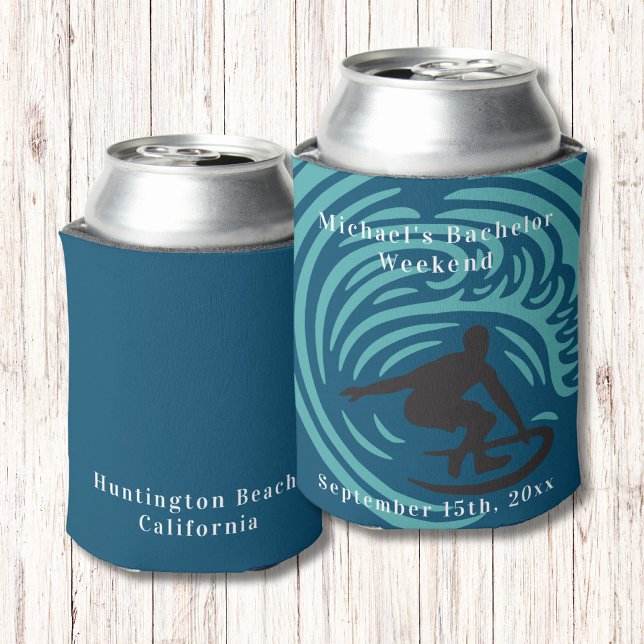 Personalised Blue Can Cooler Bachelor Surf Weekend (Creator Uploaded)